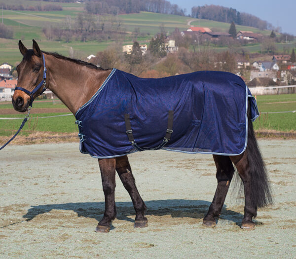 Diese Netzdecke feinmaschig hält ihr Pferd besonders von lästigen Viechern fern. Zudem hat diese Decke praktische Kreuzgurten.